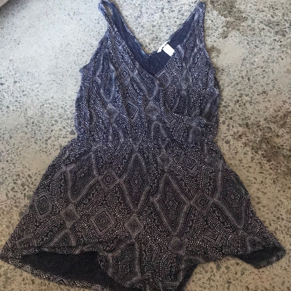 Blue and white patterned romper